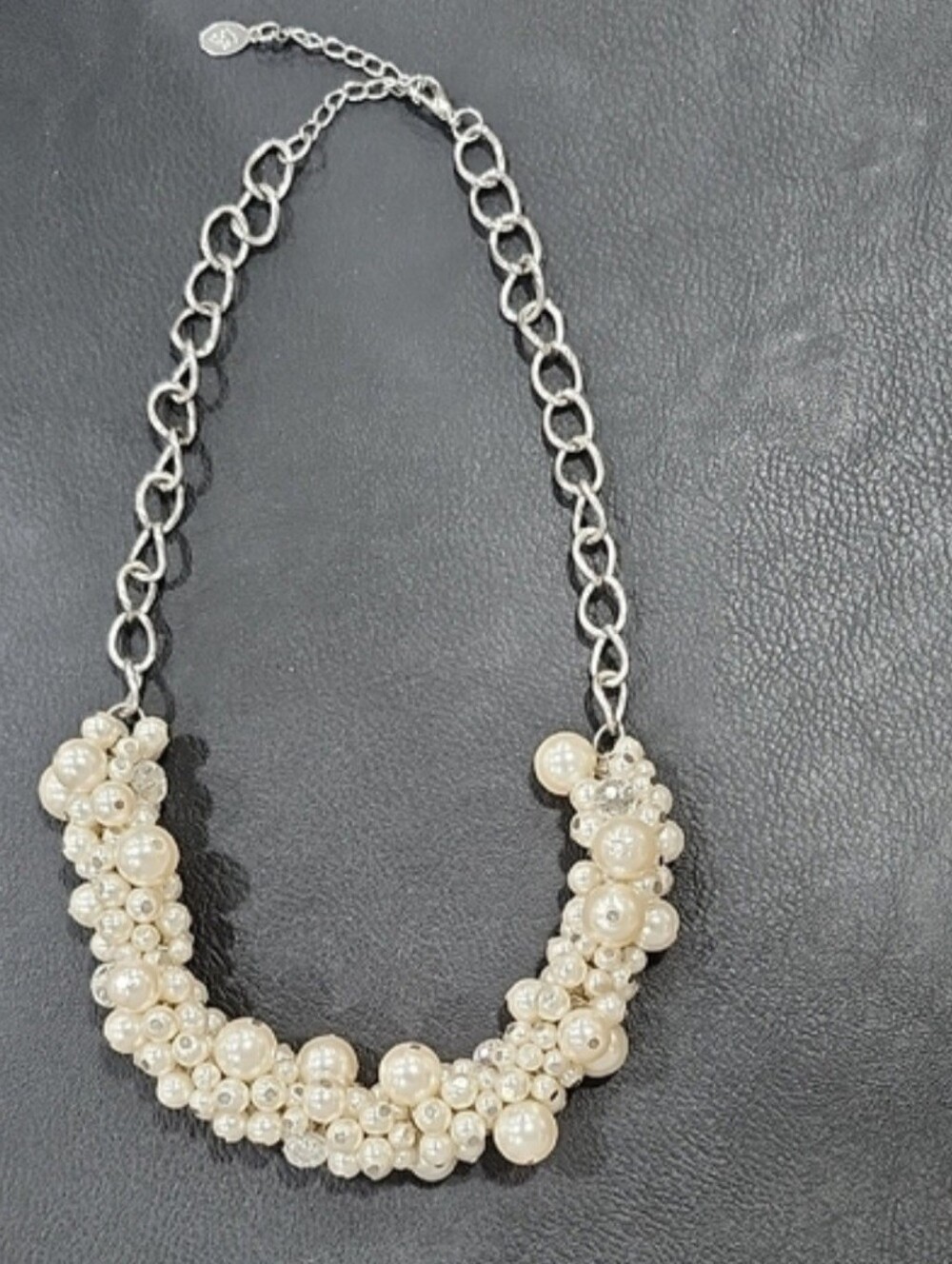 Silver-tone Faux Pearl Cluster Bib Statement Necklace